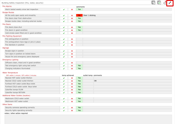 Expanding the inspection form to full screen